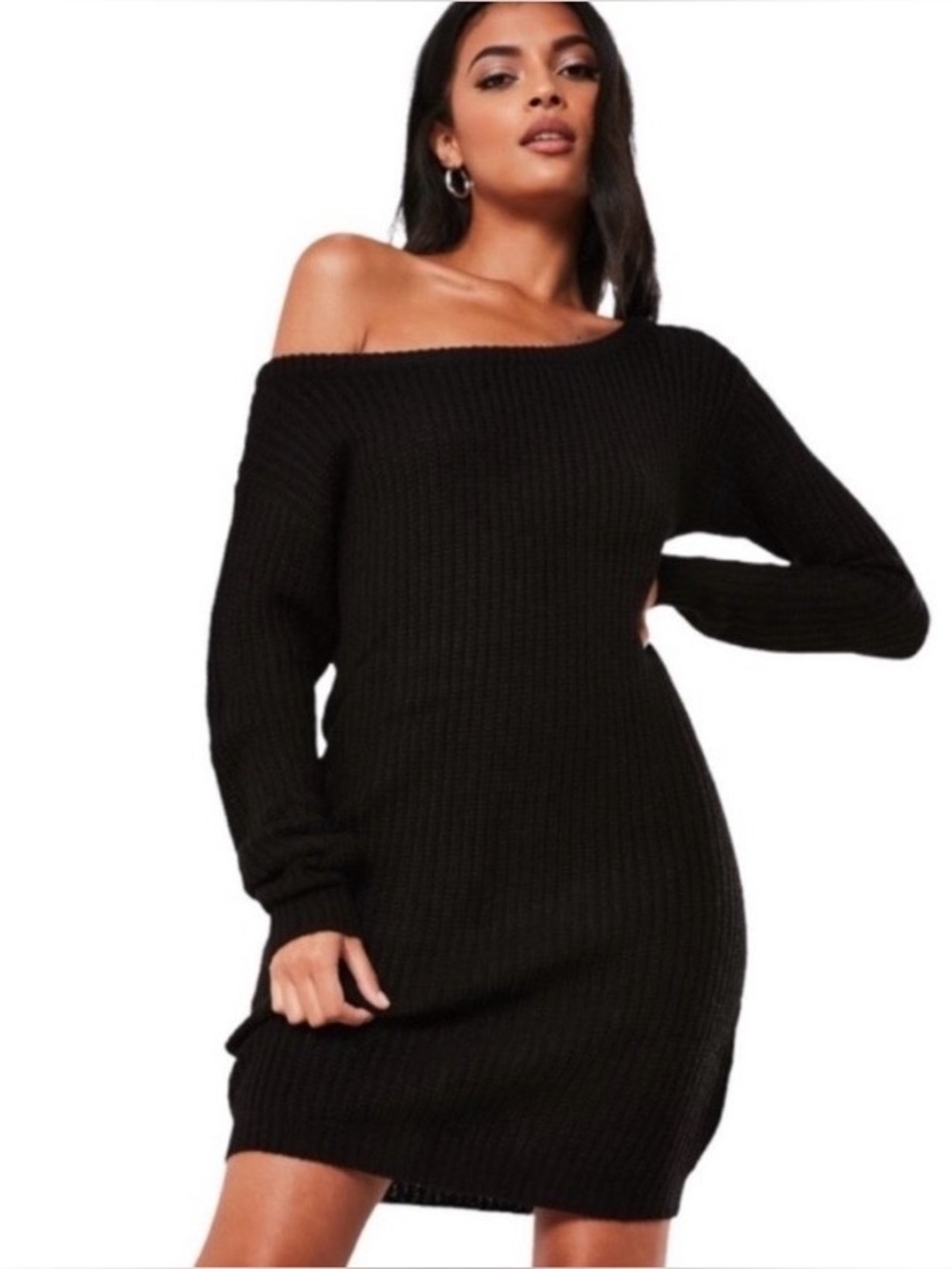 Missguided Oversized Off-Shoulder Black Sweater Dress - Women NWT